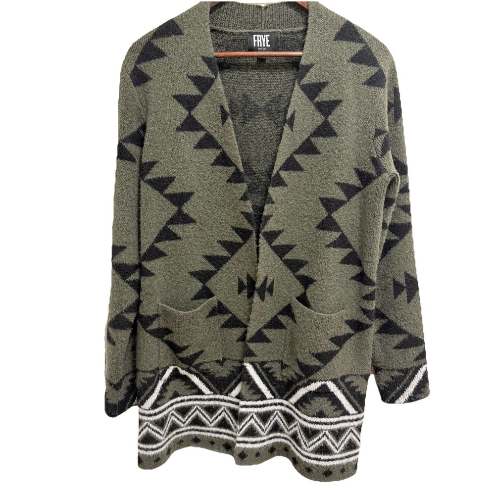 Frye Women's The Cozy Cardigan, Green (Burnt Olive Combo), Size S